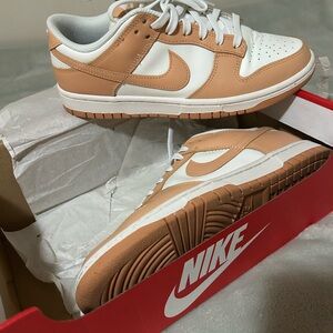 Nike Tan and White Dunk Low Sneakers